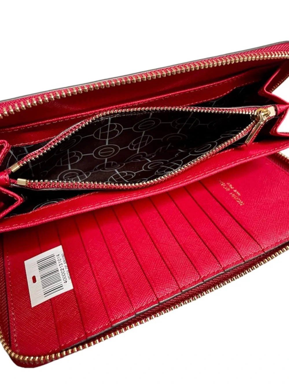 Henri Bendel Red Pebbled Leather Continental Zip Around Organizer Wallet NEW - Picture 9 of 11